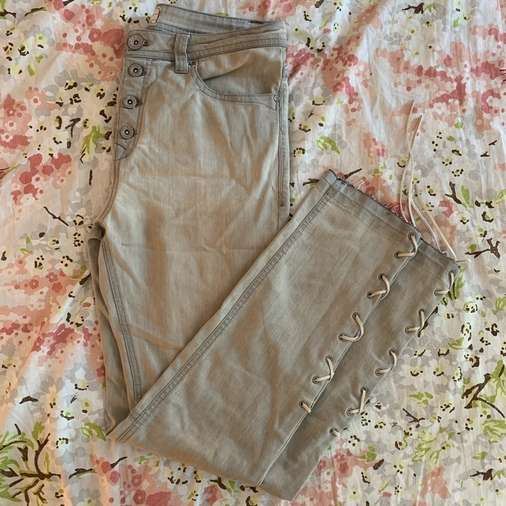 Free People Grey Motorcycle Skinny Jeans